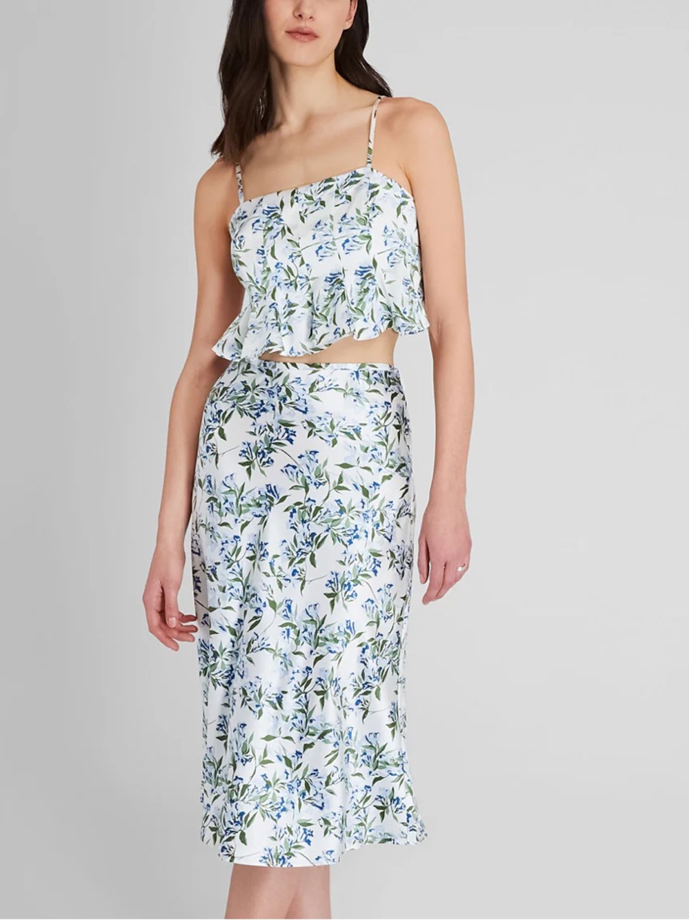 Club Monaco 100% Mulberry Silk Matching Set Pleated Halter Top & Midi Skirt